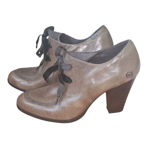 Born Birdie Bootie Shoe Oxford Womens Leather Velvet Laced Heeled 10 HandCrafted - Picture 1 of 16